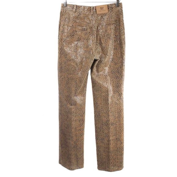 PAULA BORGES Brown & Tan Reptile Embossed Straight Leg High Waist Pants Size 8 - Picture 2 of 4